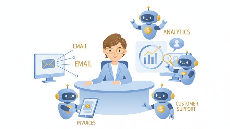 Illustration of AI agents automating business workflows for a small business