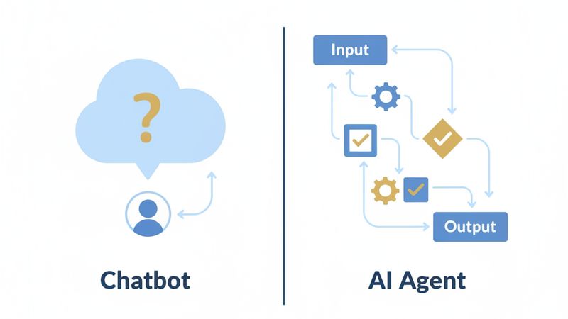 Chatbot vs AI Agent: a chatbot handles simple question-and-answer exchanges while an AI agent executes complex multi-step workflows autonomously