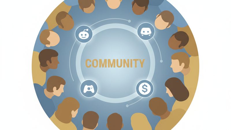 Illustration of a community-first social media platform where people gather around shared interests